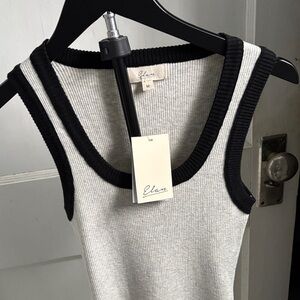 Elan Gray Maxi Dress with Black Trim